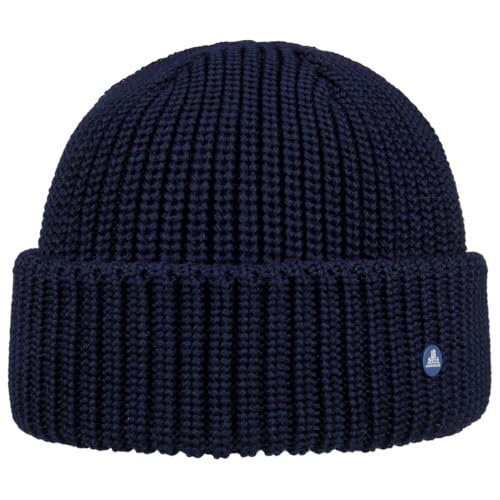 HAMMABURG Umschlagmütze Damen Herren Made in Italy 50% Wolle Strickmütze Umschlag Beanie Herbst Winter dunkelblau One Size von HAMMABURG