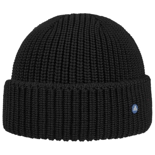 HAMMABURG Umschlagmütze Damen/Herren One Size (ca. 54-59 cm) - Made in Italy - Mit 50% Wollanteil - Strickmütze mit Umschlag - Länge 18 cm - Beanie Herbst/Winter schwarz One Size von HAMMABURG