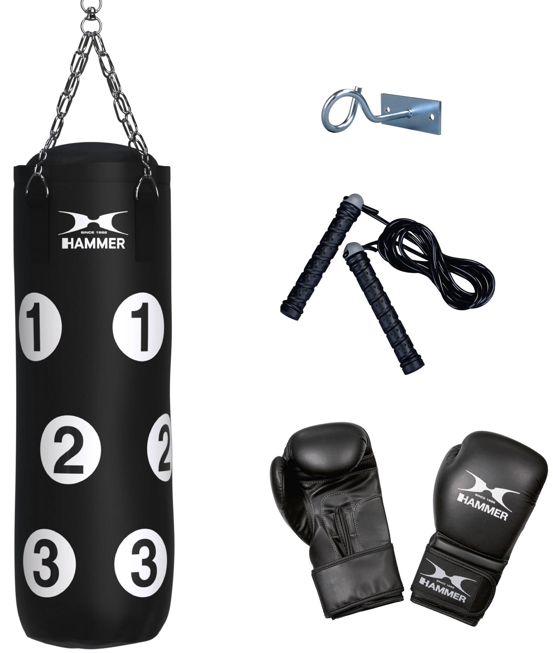 Hammer Boxsack "Sparring Professional", (Set, mit Trainings-DVD-mit Boxhandschuhen-mit Sprungseil-mit Haken) von HAMMER