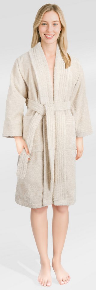 HAMMETEX Damenbademantel Ren, 100% Baumwolle, Langform, Baumwolle, Schalkragen, Gürtel, 380 g/m² Frottee Bademantel mit Taschen – Saugfähig & Weich von HAMMETEX