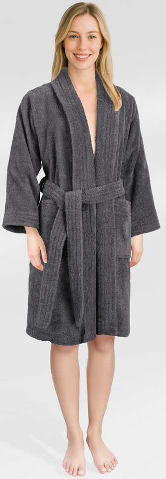 HAMMETEX Damenbademantel Ren, 100% Baumwolle, Langform, Baumwolle, Schalkragen, Gürtel, 380 g/m² Frottee Bademantel mit Taschen – Saugfähig & Weich von HAMMETEX
