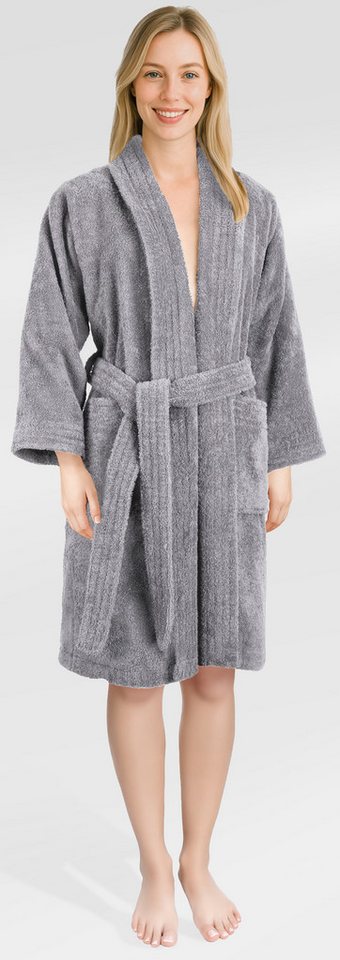 HAMMETEX Damenbademantel Ren, 100% Baumwolle, Langform, Baumwolle, Schalkragen, Gürtel, 380 g/m² Frottee Bademantel mit Taschen – Saugfähig & Weich von HAMMETEX
