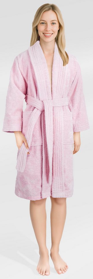 HAMMETEX Damenbademantel Ren, 100% Baumwolle, Langform, Baumwolle, Schalkragen, Gürtel, 380 g/m² Frottee Bademantel mit Taschen – Saugfähig & Weich von HAMMETEX