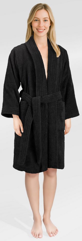 HAMMETEX Damenbademantel Ren, 100% Baumwolle, Langform, Baumwolle, Schalkragen, Gürtel, 380 g/m² Frottee Bademantel mit Taschen – Saugfähig & Weich von HAMMETEX
