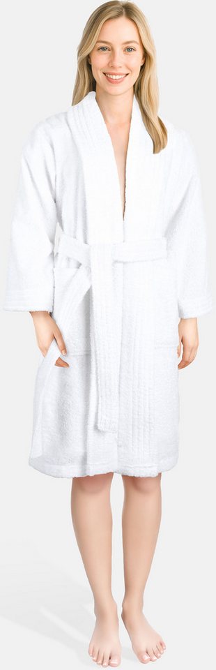 HAMMETEX Damenbademantel Ren, 100% Baumwolle, Langform, Baumwolle, Schalkragen, Gürtel, 380 g/m² Frottee Bademantel mit Taschen – Saugfähig & Weich von HAMMETEX