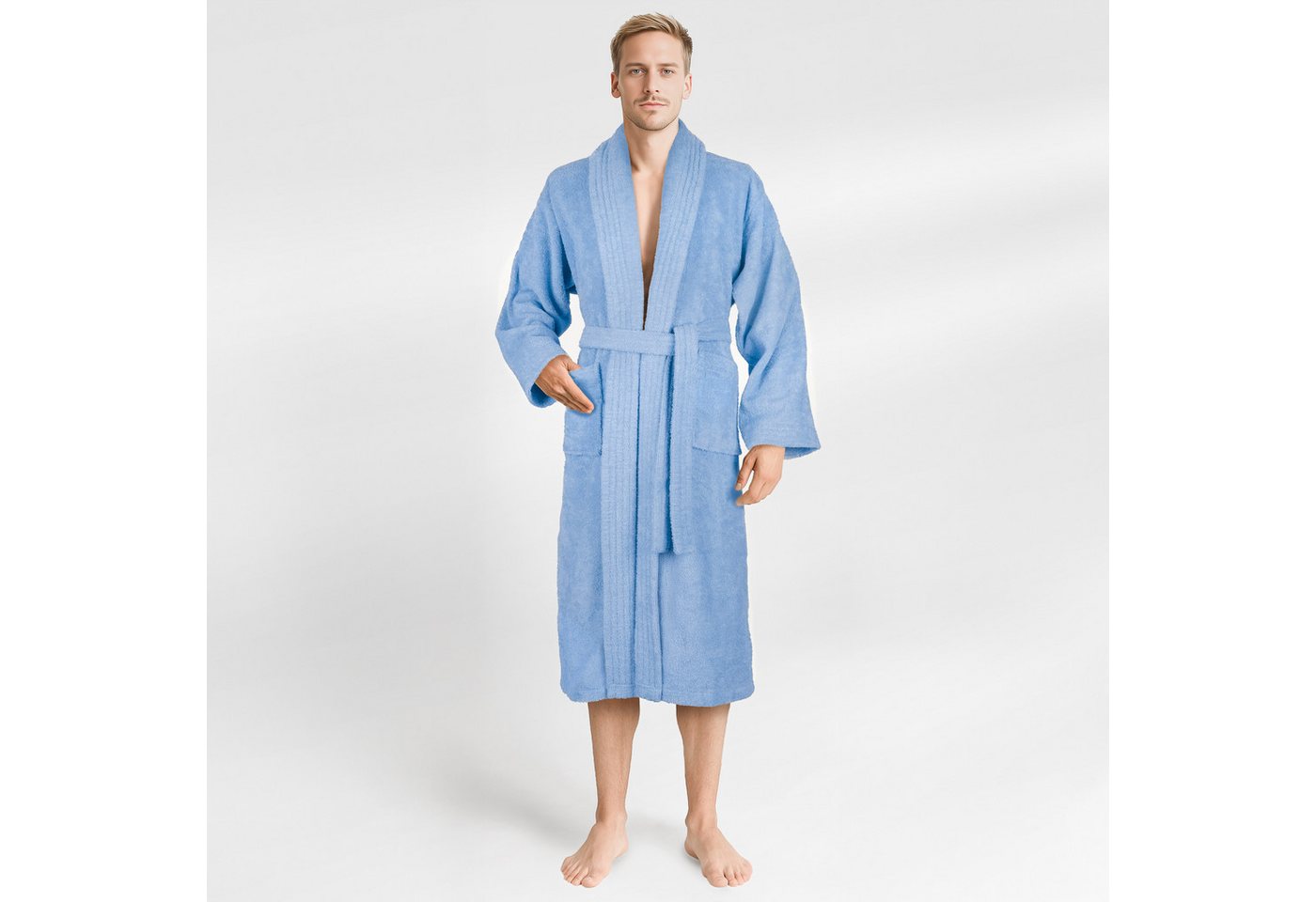 HAMMETEX Herrenbademantel hergestellt aus 100% Baumwolle – 380 g/m² Frottee, mit Taschen, Langform, Baumwolle, Schalkragen, Gürtel, saugfähig & Weich von HAMMETEX