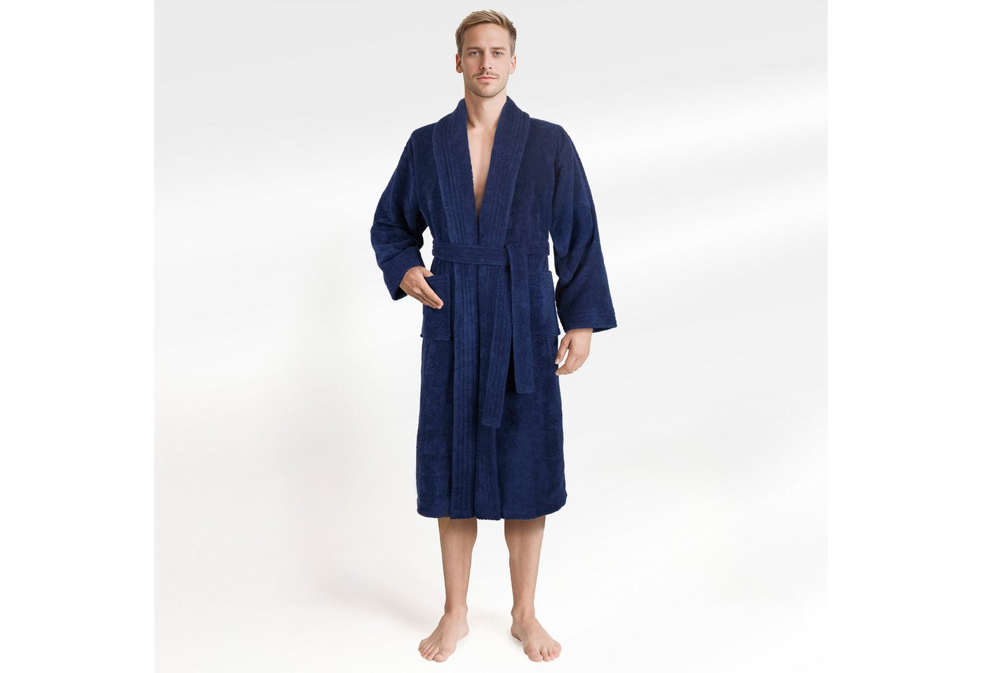 HAMMETEX Herrenbademantel hergestellt aus 100% Baumwolle – 380 g/m² Frottee, mit Taschen, Langform, Baumwolle, Schalkragen, Gürtel, saugfähig & Weich von HAMMETEX