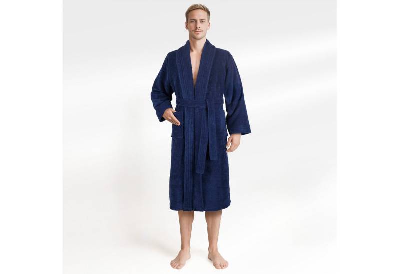 HAMMETEX Herrenbademantel hergestellt aus 100% Baumwolle – 380 g/m² Frottee, mit Taschen, Langform, Baumwolle, Schalkragen, Gürtel, saugfähig & Weich von HAMMETEX