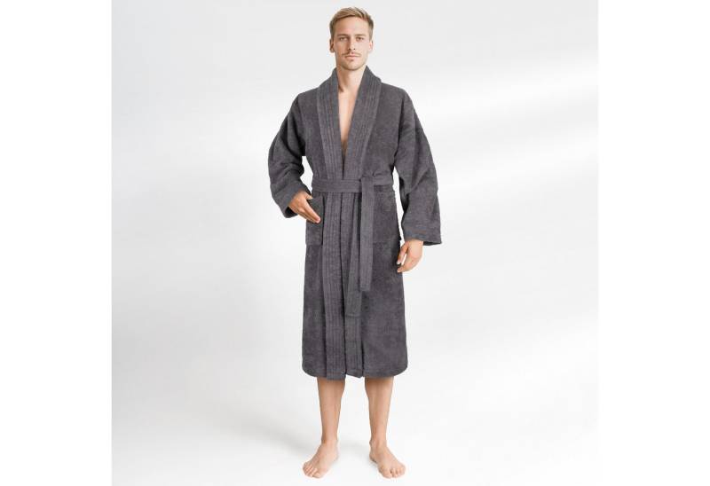 HAMMETEX Herrenbademantel hergestellt aus 100% Baumwolle – 380 g/m² Frottee, mit Taschen, Langform, Baumwolle, Schalkragen, Gürtel, saugfähig & Weich von HAMMETEX