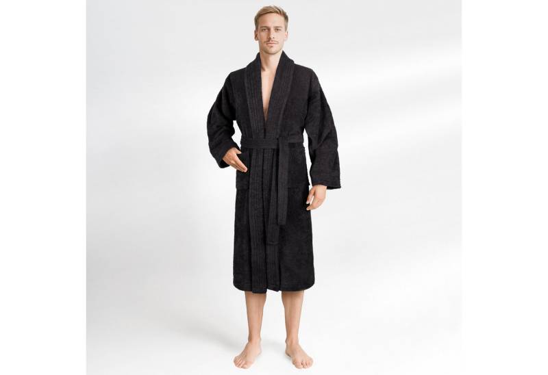 HAMMETEX Herrenbademantel hergestellt aus 100% Baumwolle – 380 g/m² Frottee, mit Taschen, Langform, Baumwolle, Schalkragen, Gürtel, saugfähig & Weich von HAMMETEX