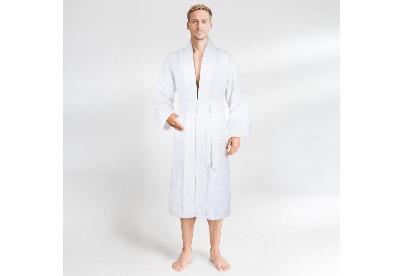 HAMMETEX Herrenbademantel hergestellt aus 100% Baumwolle – 380 g/m² Frottee, mit Taschen, Langform, Baumwolle, Schalkragen, Gürtel, saugfähig & Weich von HAMMETEX