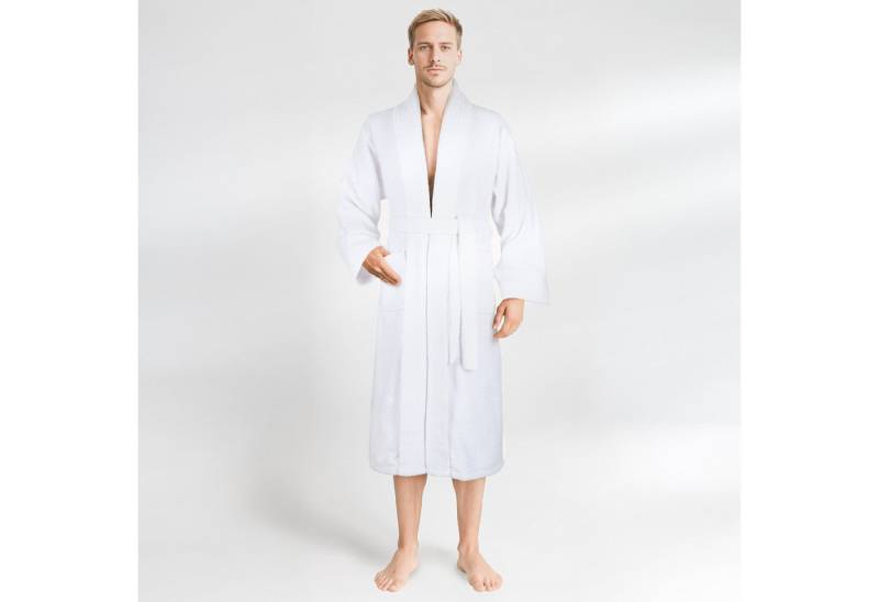 HAMMETEX Herrenbademantel hergestellt aus 100% Baumwolle – 380 g/m² Frottee, mit Taschen, Langform, Baumwolle, Schalkragen, Gürtel, saugfähig & Weich von HAMMETEX