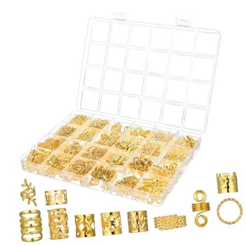 HAMPPLIES 1 Schachtel Haarschmuck für Zöpfe Metall Haarringe Verstellbar Haar Accessoires für Damen und Herren Goldfarbene Haarperlen Dreadlocks Schmuck für Flechtfrisuren Langlebige von HAMPPLIES