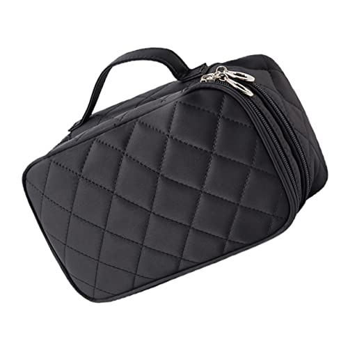 HAMPPLIES 1 Stück Kosmetiktasche Doppelschichtiger Organizer aus Nylon mit Spiegel Wasserfester Reise Kulturbeutel für Make Up und Toilettenartikel Schwarz für Damen und Herren von HAMPPLIES