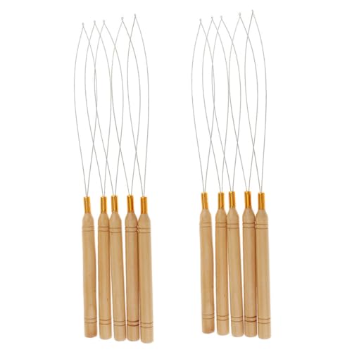 HAMPPLIES 10 Stück Teiliges Haarverlängerungs häkelnadeln mit Holzgriff Rostfreie Edelstahl pulling hooks für Micro ring Extensions Rutschfeste Haar loop tools für Natürliche und von HAMPPLIES