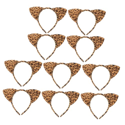 HAMPPLIES 10 Stück Teiliges Leopardenmuster Haarreif Katzenohren Stirnband mit Robustem Design Bequem und Langlebig Modisches Tierohren Accessoire für Halloween und Karneval Frauen von HAMPPLIES