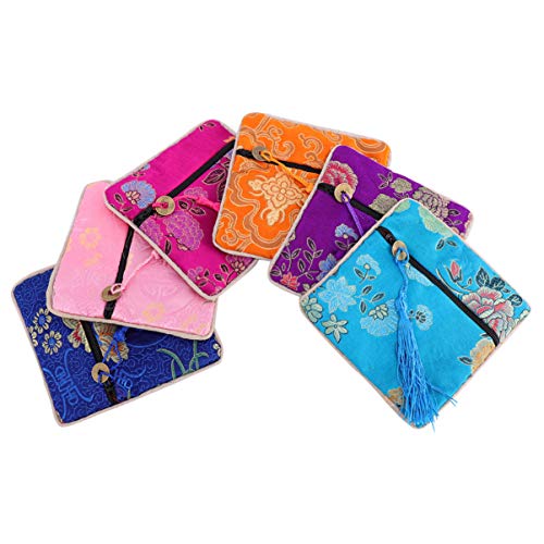 HAMPPLIES 12 Stück Teiliges Damen Münzgeldbeutel im Chinesischen Stil Bunte Geldbörse für Accessoire für mit Zufälligen Mustern Rosa Orange Dunkelblau Dunkellila von HAMPPLIES