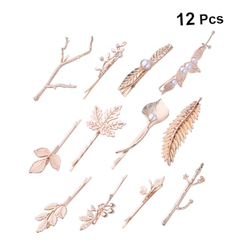 HAMPPLIES 12 Stück Teiliges Haarnadel mit Perlenblatt Design Legierung Haarspangen Eleganter Haarschmuck für Damen und Mädchen Geeignet für Partys und Hochzeiten Einfach zu Befestigen von HAMPPLIES