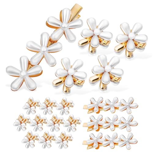 HAMPPLIES 14 Stück Perlen Haarspangen für Damen und Mädchen Kleine Blumen klauenclips Langlebige mit Künstlichen Perlen Stilvolle Haarschmuck für Alltag Styling und von HAMPPLIES
