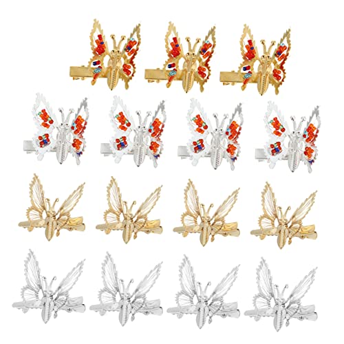 HAMPPLIES 15 Stück Teiliges Set Metall Schmetterling Haarspangen mit Beweglichen Flügeln Bunte und Silberne Designs Haarschmuck für Frauen und Mädchen Eleganter Look für Partys und Alltag von HAMPPLIES