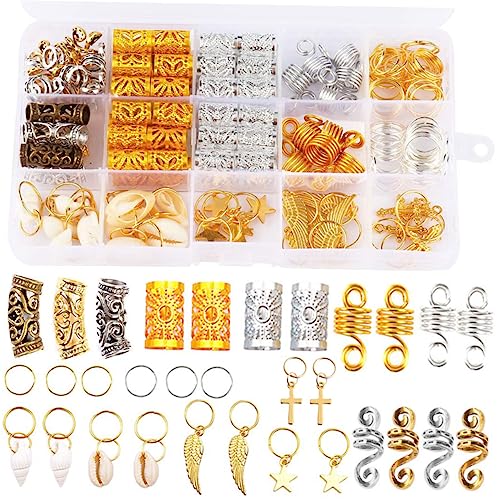 HAMPPLIES 159 Stück Dreadlock Haarschmuck Set Haarringe und Haarschmuck Verstellbare Metallclips für Kreative Frisuren Zubehör für Dreadlocks und Zöpfe Sicher und Haarschonend für Festivals von HAMPPLIES