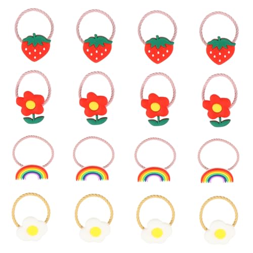 HAMPPLIES 16 Stück Haargummis Cartoon Haarbänder Leicht Haarschonend Niedliche Haarschmuck für Mädchen Junge Mädchen Dekorative Haarreifen mit Verschiedenen Früchte Designs Geschenkidee von HAMPPLIES