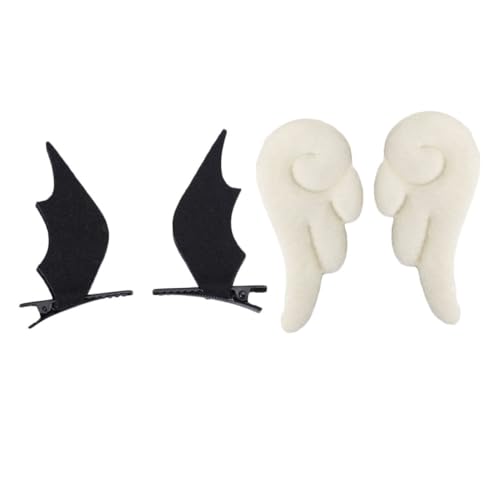 HAMPPLIES 2 Paare Flügel Haarspangen aus umweltfreundlichem Stoff Süßer Haarschmuck für Mädchen Dekoration für Party Schule Geburtstag und festliche Anlässe in Weiß und Schwarz von HAMPPLIES