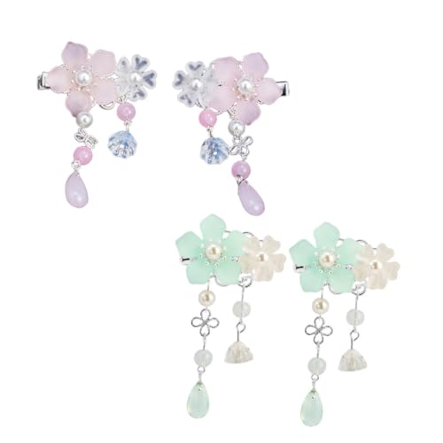 HAMPPLIES 2 Paare Mädchen Haarklammern Chinesischer Antiker Stil Blumen Lotus Haarschmuck für Kleine Mädchen Haarklammern in Hellblau und Hellrosa Niedlich Süß von HAMPPLIES