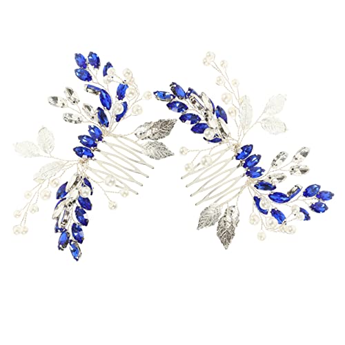 HAMPPLIES 2 Stck Blauer Haarkamm mit Silbernem Teiliges Braut Haarschmuck Seitlicher Steckkamm für Hochzeit Eleganter Schmuck für Festliche Anlässe von HAMPPLIES