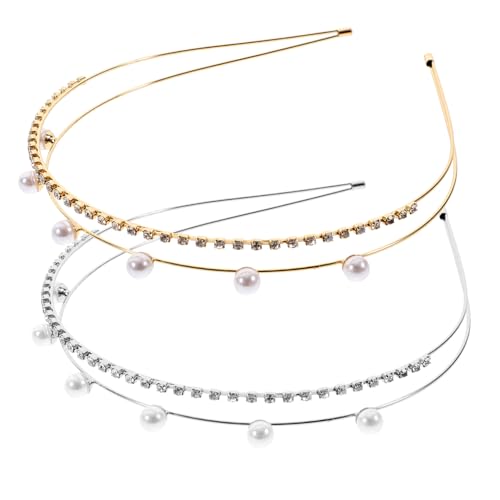 HAMPPLIES 2 Stck Perlen Stirnband Teilig mit Strass Eleganter Braut Haarreif für Damen und Mädchen Modischer Haarreif für Hochzeit Party und Festliche Anlässe in Gold und Silber von HAMPPLIES