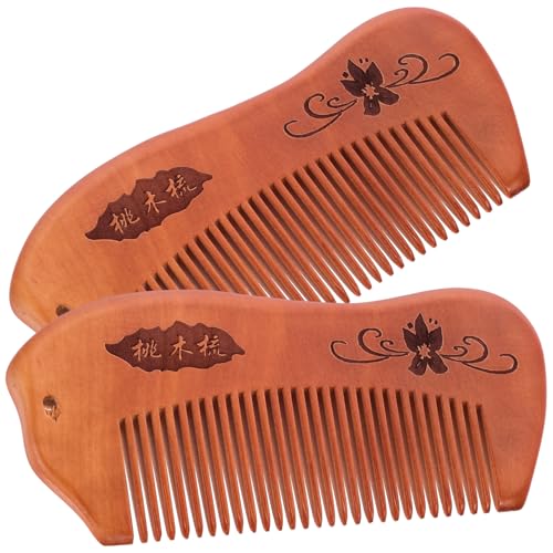 HAMPPLIES 2 Stück Antistatischer Haarkamm aus Pfirsichholz Großes Modell Fischform Ergonomisch Handlich Für Damen Langes Dickes Haar Styling Und Entwirren von HAMPPLIES