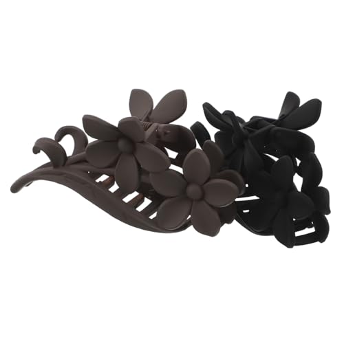 HAMPPLIES 2 Stück Blumengriff Haarklammern Große Matte Haarspangen für Frauen Rutschfest Starke Fixierung Stil Modische Haarclips für Alltag und Party Schwarz und Braun von HAMPPLIES