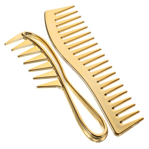 HAMPPLIES 2 Stück Breites Zahnkamm Teilig für Männer Entwirrt Nasses und Lockiges Haar Professionelles Styling Tool Antistatisch Goldfarbene Haarkämme für Vielseitige Frisuren und von HAMPPLIES