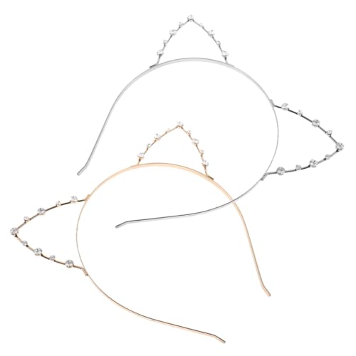 HAMPPLIES 2 Stück Cat Ear Haarreif mit Funkelnden Strasssteinen Teiliges in Gold und Silber Modisches Halloween Katzenkostüm Zubehör Komfortabel und Vielseitig für Party und Cosplay von HAMPPLIES