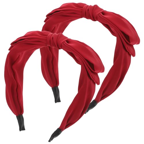 HAMPPLIES 2 Stück Doppellagiges Haarschleifen Haarband für Mädchen Breiter Haarreif mit Großer Schleife Komfortabler Kopfschmuck für Partys Cosplay Alltag in Dunkelrot von HAMPPLIES
