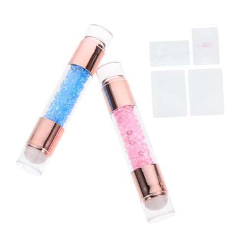 HAMPPLIES 2 Stück Dual Head Manicure Stamper Teilig Transparenter Elastischer Nagelstempel mit Blauem und Rosa Kleinen Stempelkissen Langlebiges Hautfreundliches Nail Art Werkzeug für DIY von HAMPPLIES