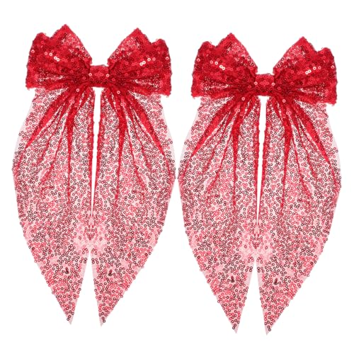 HAMPPLIES 2 Stück Glitzernde Haarschleifen Clips Rote Große Schleife Haarspangen mit Dicken Clip für Mädchen und Frauen Leicht Komfortabel Modisch für Alltag und Besondere Anlässe von HAMPPLIES