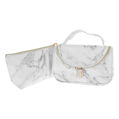 HAMPPLIES 2 Stück Große Kosmetiktasche mit Marmor Muster Wasserabweisend PU Reise Kulturbeutel Multifunktional Makeup Aufbewahrungstasche für Damen und Mädchen Geeignet für Schminke und von HAMPPLIES