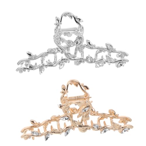 HAMPPLIES 2 Stück Große Metall-haarspangen mit Strassbesetztem Blattdesign Rutschfeste Klammern für Dickes Haar Stilvolle Schmuck-haarclips in Gold und Silber für Damen von HAMPPLIES
