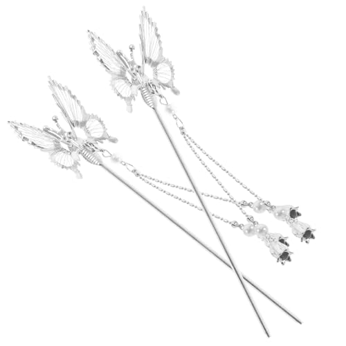 HAMPPLIES 2 Stück Haarschmuck Haarnadeln mit Schmetterling Quaste Haarnadeln für Damen Stabile Haarschieber für Dutt Frisuren Langlebige Haarklammern in Silber HAMPPLIES 2 Stück Haarschmuck Haarnadeln mit Schmetterling Quaste Haarnadeln für Damen Stabile Haarschieber für Dutt Frisuren Langlebige Haarklammern in Silber von HAMPPLIES