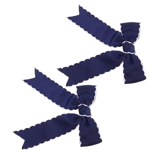 HAMPPLIES 2 Stück Haarspangen für Mädchen Leichte Komfortable Haarclips mit Langem Fließendem Schleifenband in Marineblau Sanfter Griff für Alltag Schule und Festliche Anlässe von HAMPPLIES