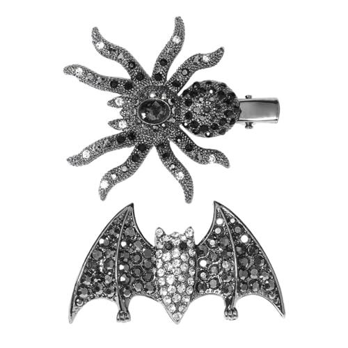 HAMPPLIES 2 Stück Halloween Haarklammern mit Strass Spinne und Fledermaus Design Stylische Haarspangen für Damen Vielseitiger Haarschmuck für Kostümpartys und Festliche Anlässe von HAMPPLIES