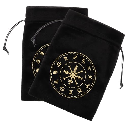 HAMPPLIES 2 Stück Kartenspeicherbeutel Taschen Kordelstring Tasche mit Kordelzug Beutel mit Kordelzug Reisen Tarot Kartenhalter für Spielkarten Kartenbeutel Kordelbeutel Flanell Schwarz von HAMPPLIES