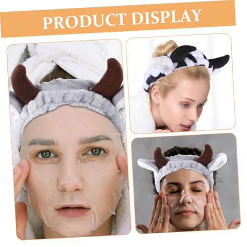 HAMPPLIES 2 Stück Kuhhörner Haarbänder Waschgesicht Spa Stirnband aus Strapazierfähigem Flanell Verstellbar für Damen Make up und Haarfixierung von HAMPPLIES