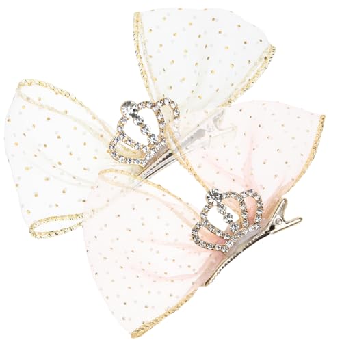 HAMPPLIES 2 Stück Mädchen Haarspangen mit Schleife und Kronenmotiv Niedliche Haarschleifen Clips in Rosa und Beige Dekorative Haarschmuck für Kinderfest Party und Alltag von HAMPPLIES