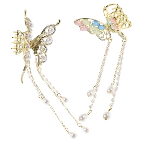 HAMPPLIES 2 Stück Metall Haarklammern Schmetterling mit Strass und Quasten Haarkralle für Damen Fester Sitz Vielseitig für Hochzeit und Alltag Haarschmuck für Dickes und Dünnes Haar von HAMPPLIES