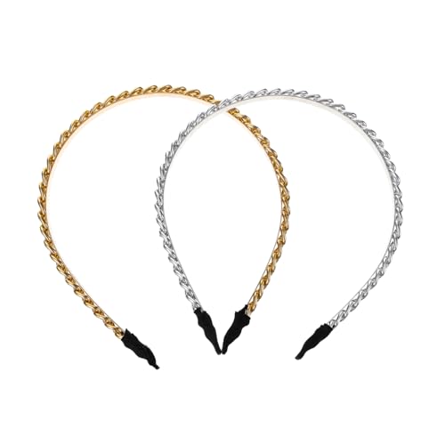 HAMPPLIES 2 Stück Metalldünnes Stirnband für Damen und Mädchen Eleganter Ketten Haarreif in Gold und Silber Modischer Brautschmuck und Festliches Accessoire für Parties und Familienfeiern von HAMPPLIES