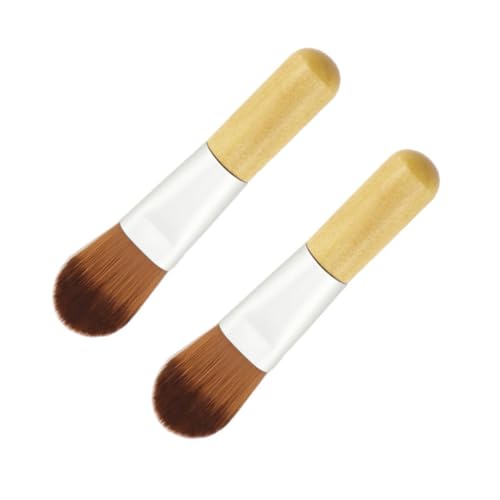 HAMPPLIES 2 Stück Mini Foundation Pinsel Kurz Holzgriff Weich Dicht Nylonfaser Make Up Pinsel Tragbar für Cremige Foundation und Reise Kosmetik Frauen von HAMPPLIES