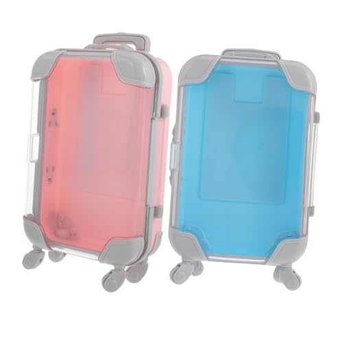 HAMPPLIES 2 Stück Mini Koffer Kunststoff Kosmetik Aufbewahrungsbox Tragbarer Mini Koffer Eyelash Organizer Simulation Trolley Boxen für Reise Makeup Zubehör Blau von HAMPPLIES
