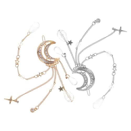HAMPPLIES 2 Stück Mondförmige Haarklammern mit Strassperlen in Gold und Silber Dekorative Haarschmuck für Damen und Mädchen Elegante Haarspangen für Hochzeit Party und Alltag von HAMPPLIES